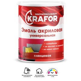 Эмаль акриловая глянцевая супербелая 1кг KRAFOR