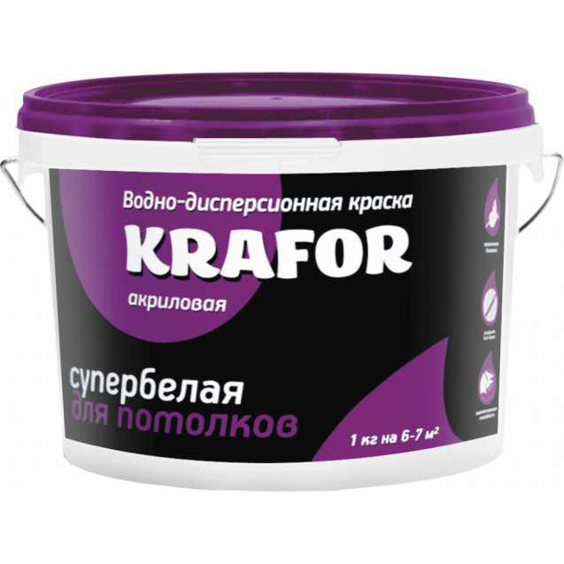 Краска В/Д для потолков супербелая 14кг KRAFOR фи