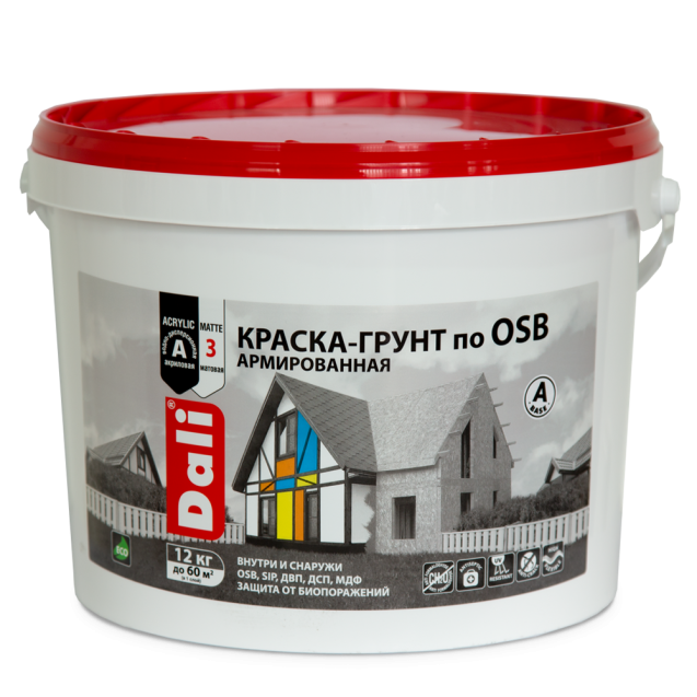 Краска-грунт "DALI" по OSB БАЗА А(БЕЛЫЙ) 12кг "РОГНЕДА"