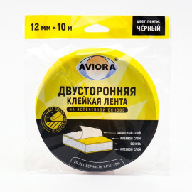 лента клейкая двусторонняя (вспененная) 12 мм х 10 м, черная (1/150) "aviora" 302-012